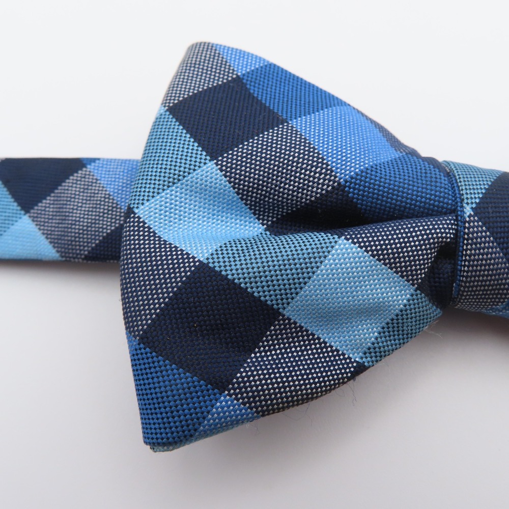 Express Bow Tie Polyester Blue Check 2.5" Wide Pre Tied - Picture 2 of 5